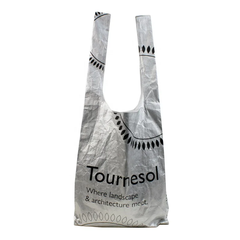 Foldable large capacity custom logo dupont paper shopping vest bag tyvek t-shirt tote bag