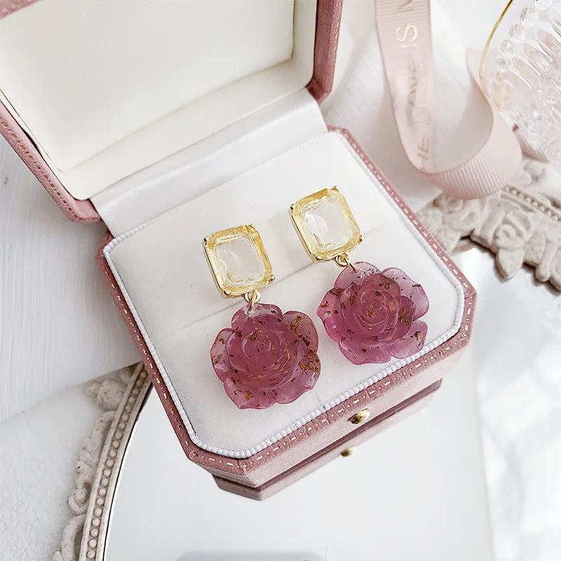 2024 Vintage Style Dainty Prism Pop Bright Gem Spectrum Splash Dazzle Flowers Shape Earrings Multiple Colors Accessory Drops