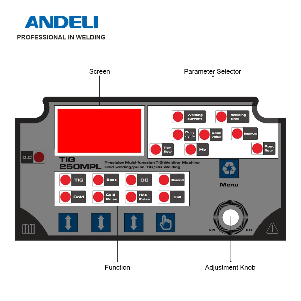  ANDELI TIG-250MPL умный многофункциональный сварочный аппарат MOS 220 В TIG/COLD/PULSE TIG для холодной сварки точечная