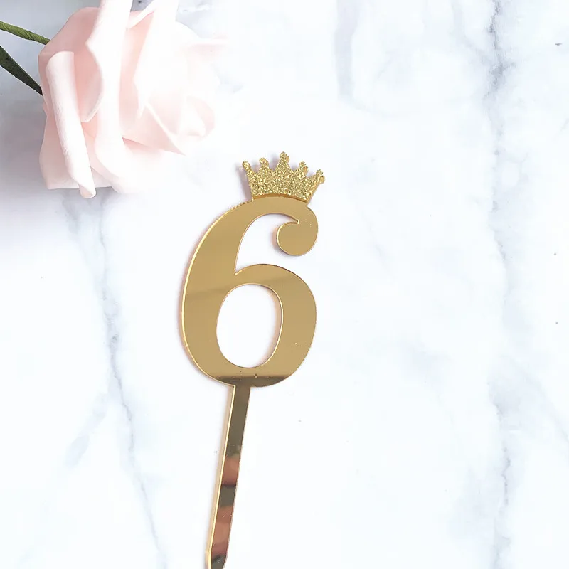 Number 0-9 Crown Acrylic Cake Plugin Wedding Anniversary Birthday Party Decorations Golden Birthday Acrylic Cake Topper