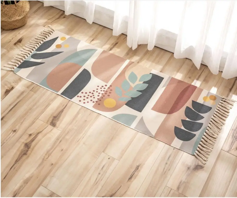 
wholesale cotton and linen woven mat with tassel home decor plant design living room carpets and rugs 