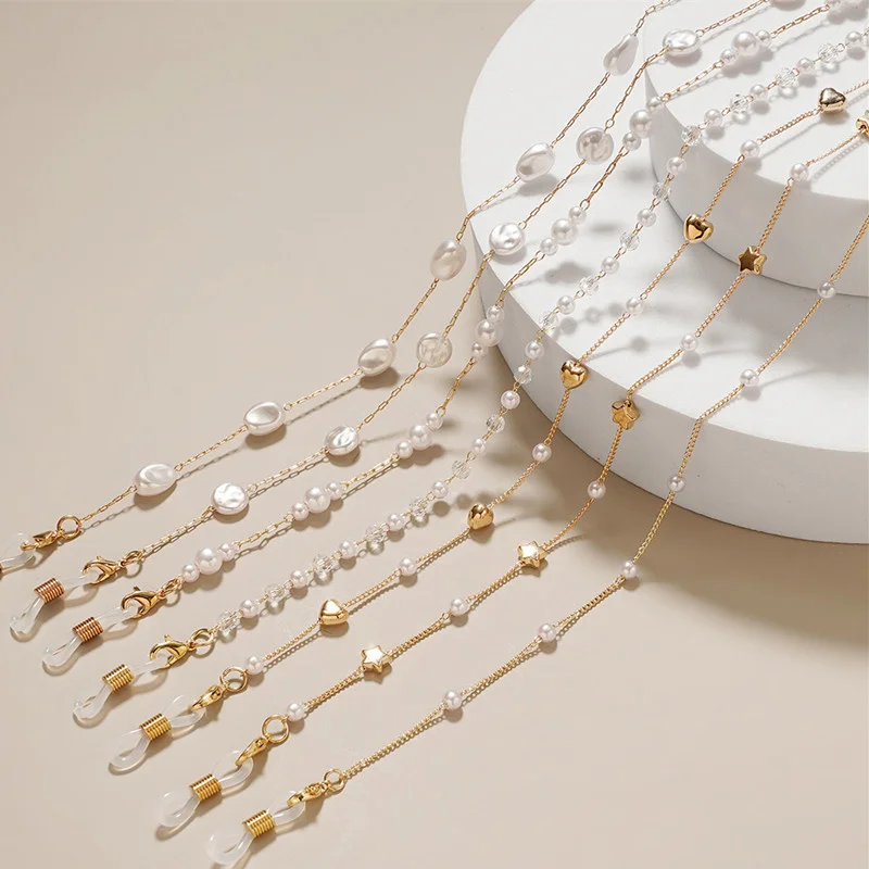 Geometric Eyewear Chain Reading Multiple Eyeglass Lanyard Masked Chain Metal Pearl Glasses Neck Holder Strap