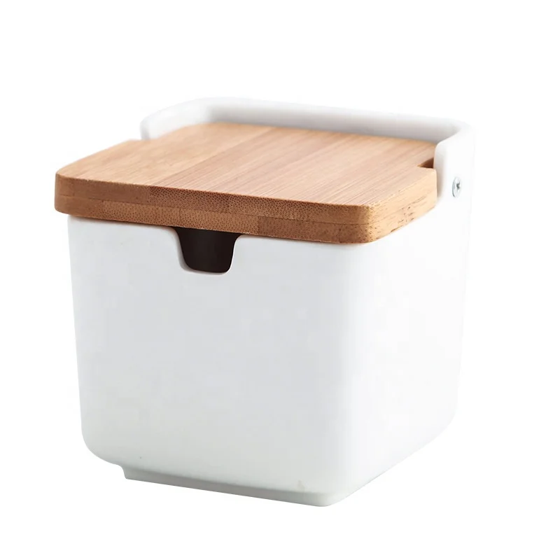 Ceramic square flip-top seasoning jar three-piece seasoning box  firewood rice oil and salt storage household set