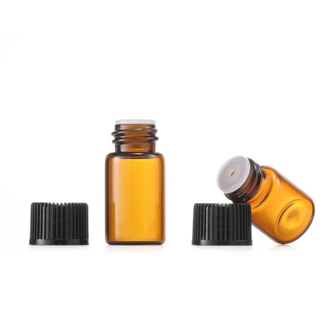 Empty Essential oil 3ml Small Sample Amber Glass Vials with Black Screw cap
