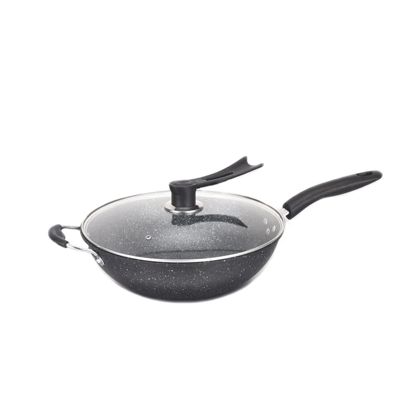 Household cook pan carbon steel cooking wok pan non-stick wok with lid