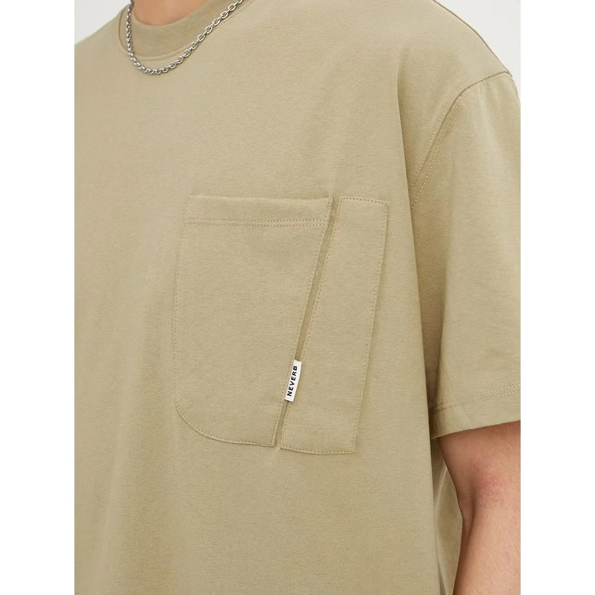 Solid color simple splicing short sleeve round neck casual loose half sleeve top breathable sweat wicking men summer t shirt