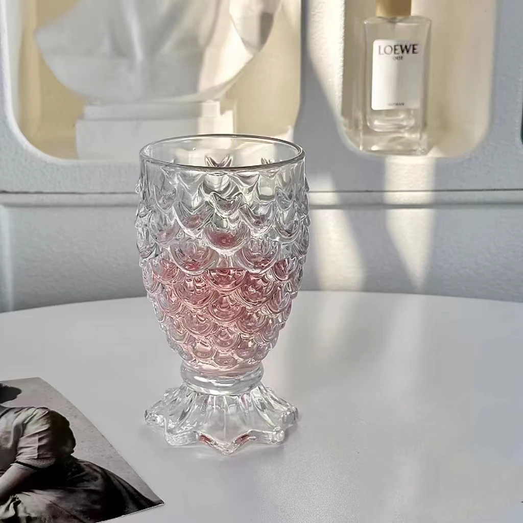 Custom Logo Portable Eco-Friendly Transparent Whiskey Wine Mermaid Glass Cup Gift Food Grade Fish Scales Glass Wine Glasses