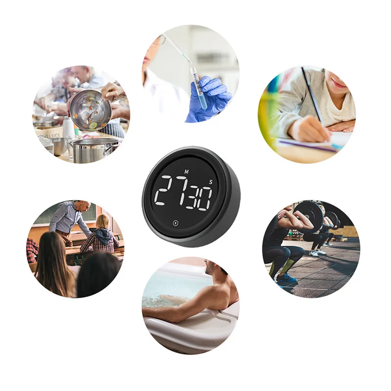 New round LED digital display rotation control kitchen timer brightness control digital timer
