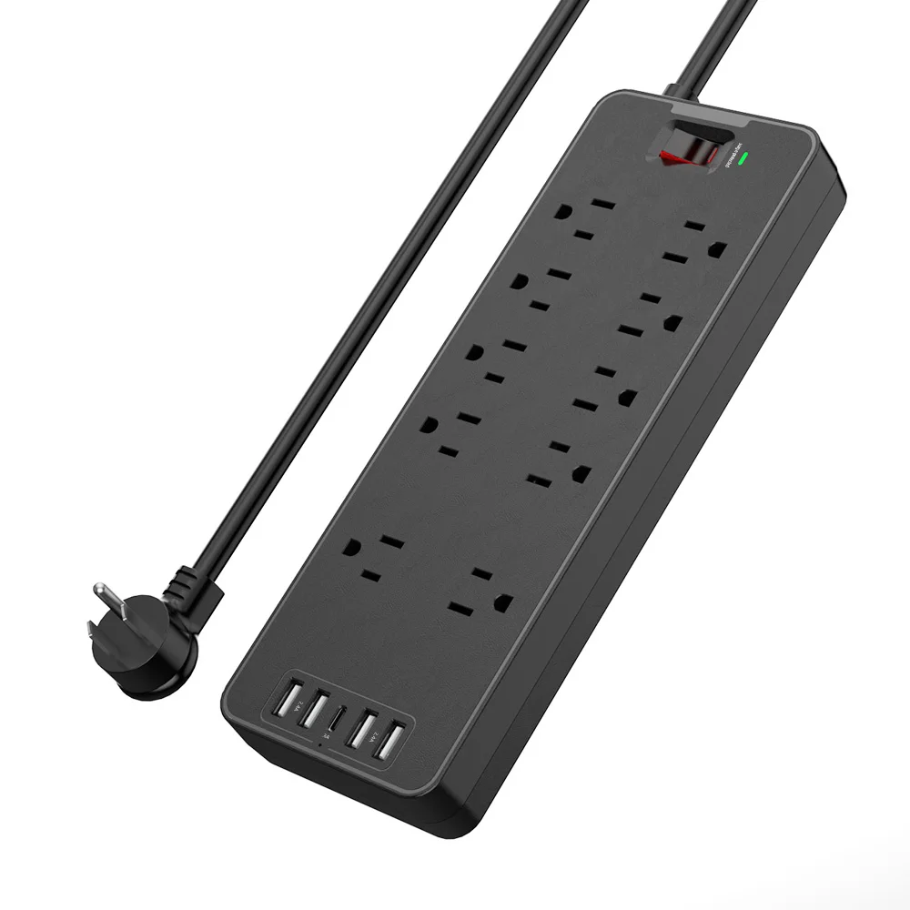 SL-810S US Standard Power Strip Surge Protector 10 AC Outlets 6ft Extension Cord 4 USB 1TYPE C Charging ports