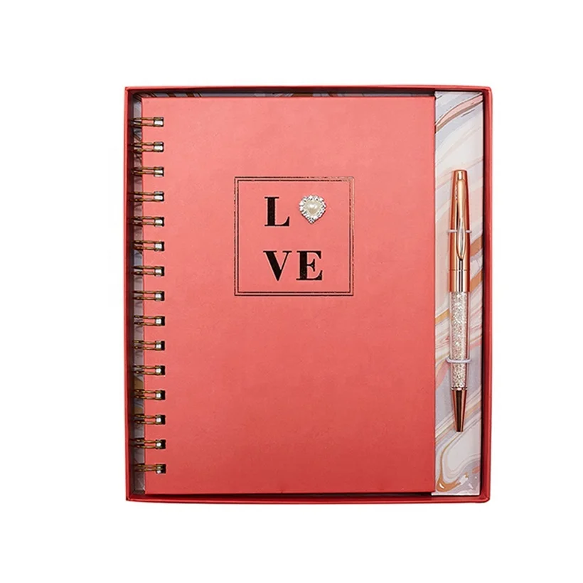2020 New Product Notebook And Pen Gift Set For Love, Custom Luxury Office Stationery Set With Heart Pearl