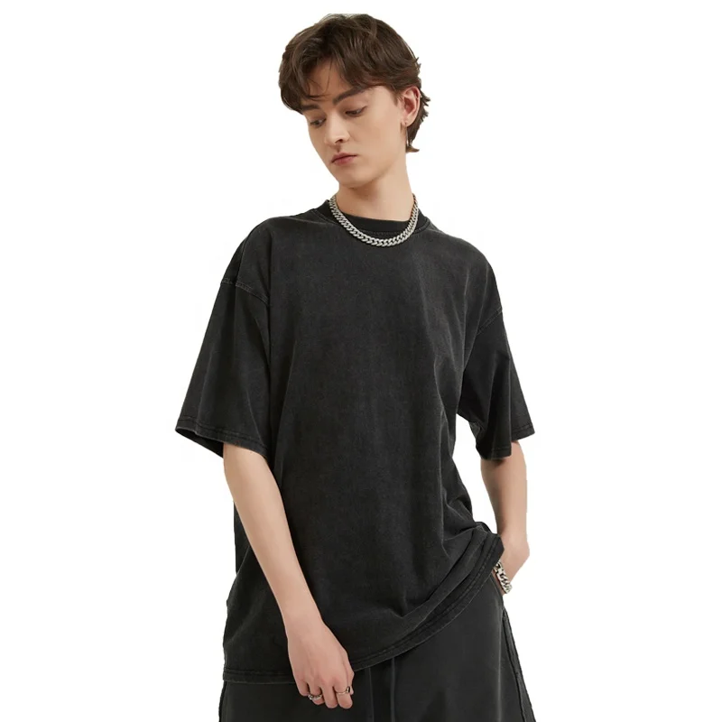 High Quality Men Acid Wash T Shirts Black 100% Cotton Oversized Acid Enzyme Wash TShirt Custom Vintage T shirt