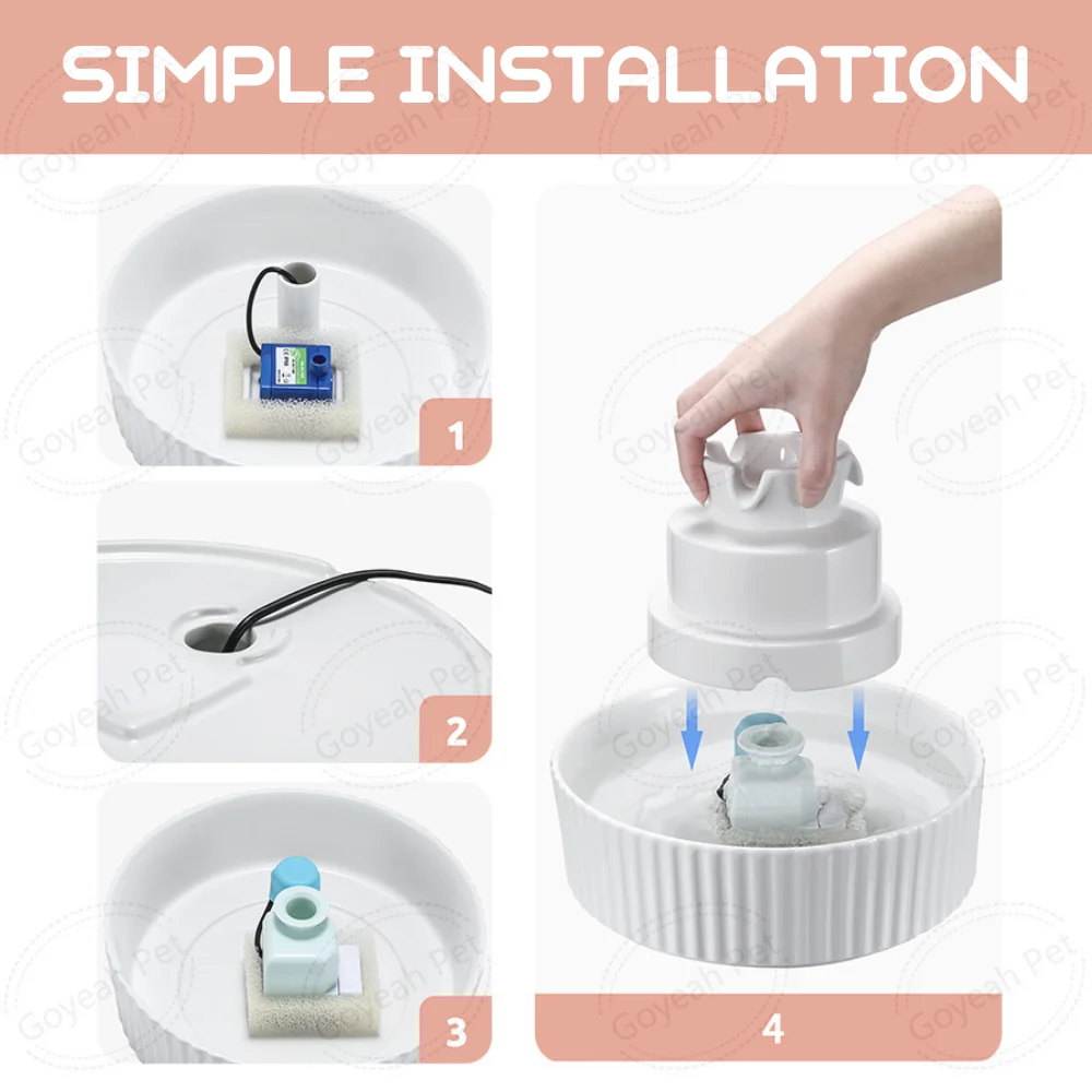 2.1L Automatic Pet Water Dispenser Ceramic Dog Cat Water Fountain with Smart Pump