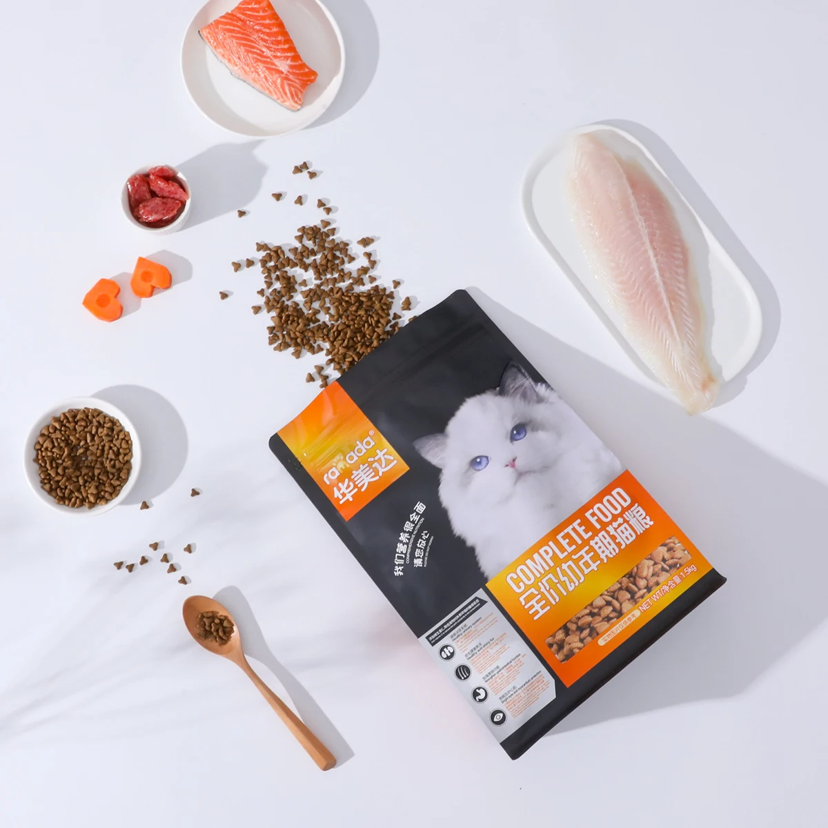 Moisture-proof zipper lock aluminum heat sealed resealable flat bottom packaging bag for cat dog pet  food snack treat