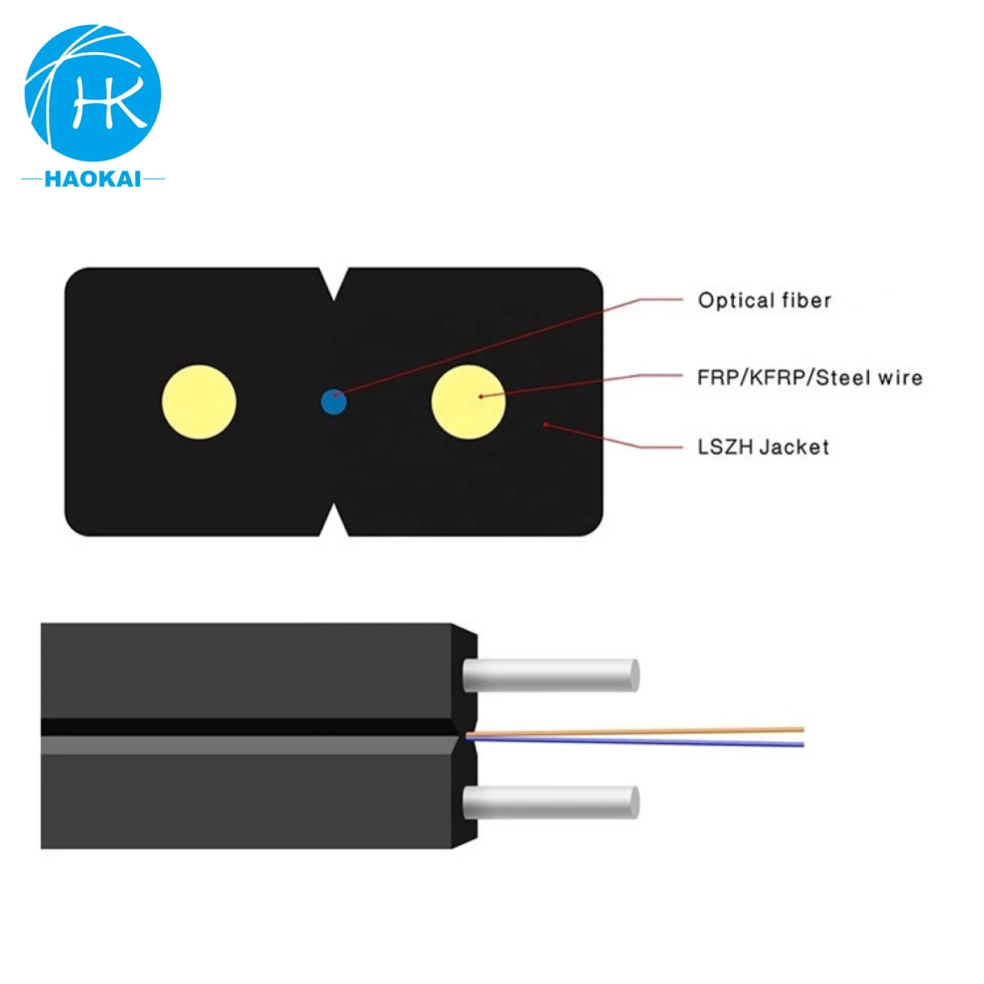 FTTH drop cable 1 core kevlar aramid fiber single mode multi mode G652D G655 G657 Ftth Indoor Fibre Optic Cable