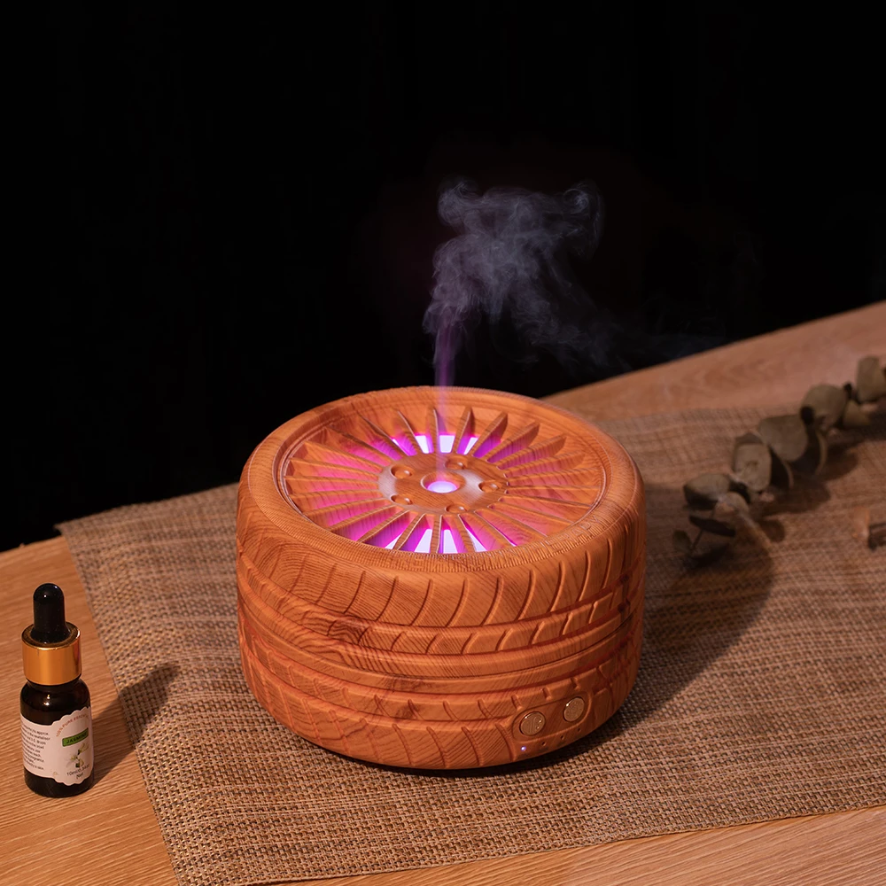 
Hot Sale Tyre Shaped 300ml Mini Ultrasonic Essential Oil Aroma Diffuser With Breathing Light For Bedroom 
