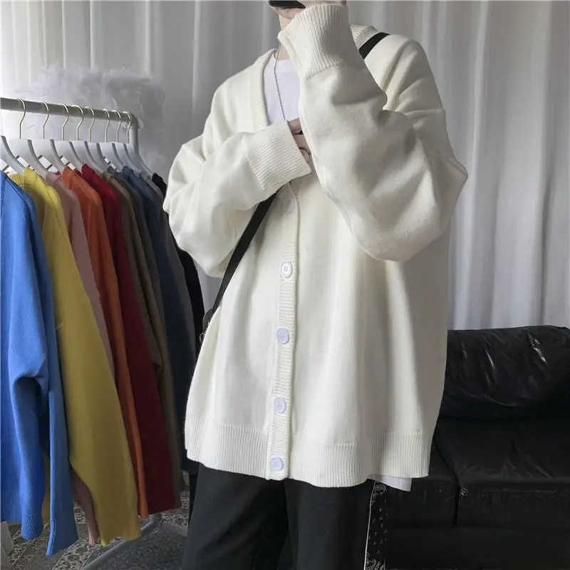Top fashion mans knitted sweater cardigan loose V neck cardigan knit sweater in solid color large size bottom sweater