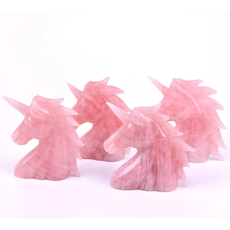 
China Manufacture Realistic Carving Hand Carved Wholesale Natural Pink Rose Quartz Crystal Unicorn 