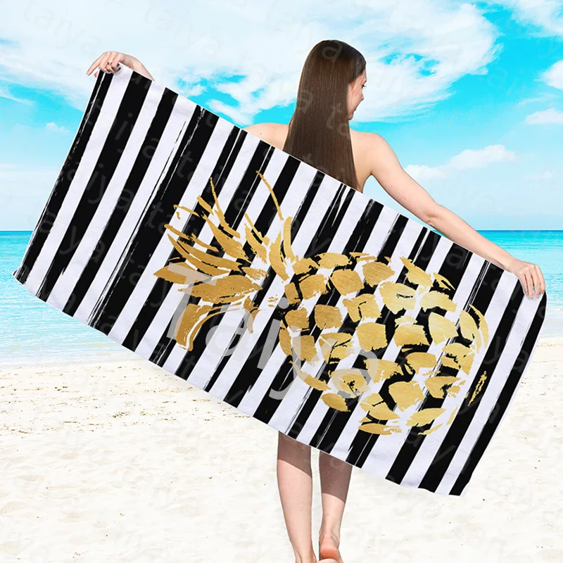 New arrival double sided Striped rainbow pineapple printed beach towel microfibre bath towel shawl for men and women