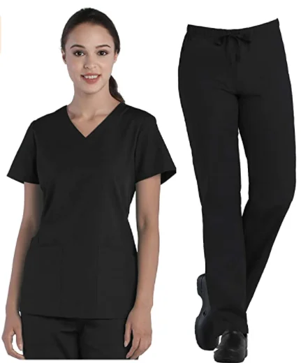 Green Women Scrub Uniforms Set V-Neck Shirt And Full Elastic Multi Pocket Cargo Pants