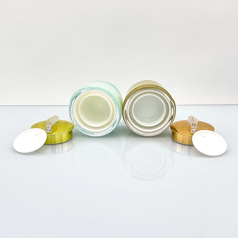 Luxury Green Gold Acrylic Cosmetic Cream Jar And Bottle 30g 50g Plastic Packaging with Screw Cap
