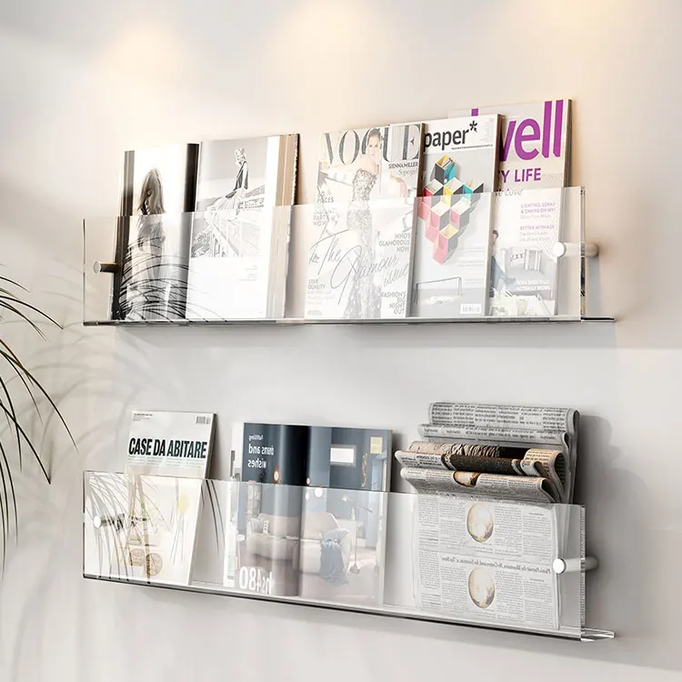 Modern Poster Newspaper Shelf Brochure Holder Racks Acrylic Wall Magazine Display Stand