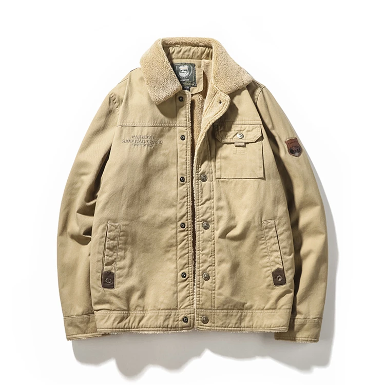 2021 new fashion bomber jacket men  Cotton denim jacket men washed square collar plus velvet warm coat top leather jacket men