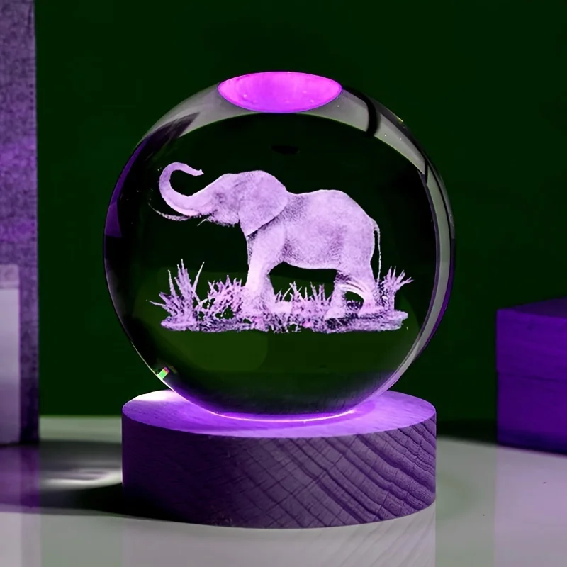 3D Photo Crystal Ball Elephant Dog Dolphin Rose Laser Engraving Glass Cubes Paperweight Night Light for Versatile Room Decor