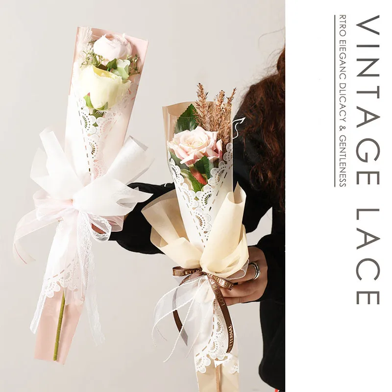 Lace Flower Shop Floral Diy Material Flowers Triangle Bag Single Branch Bag Plastic Flower Sleeve