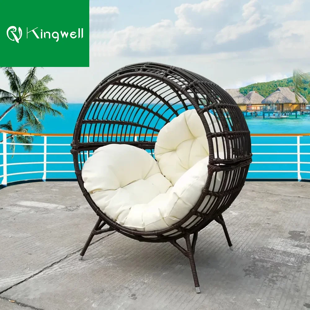 Long lasting rattan furniture outdoor leisure egg chair metal hanging chair with cushion