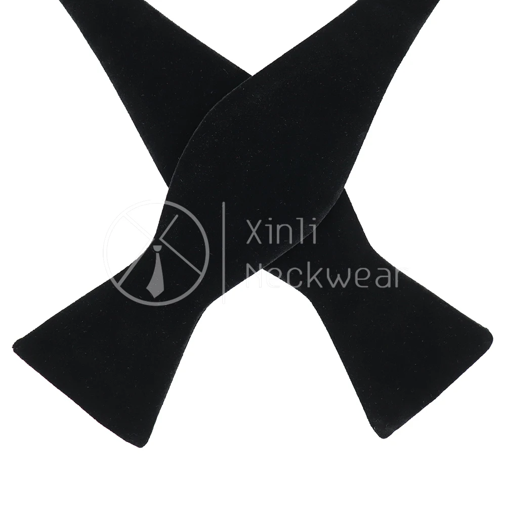Handmade Wedding Groom Tuxedo Adjustable Self Tie Bow Tie Solid Woven Black Velvet Bow Ties for Men