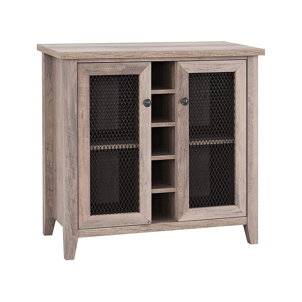 Dining Room Bar Microwave Cabinet Coffee Cabinet Coffee Station Wine Rack with Two Wire Mesh Cabinets