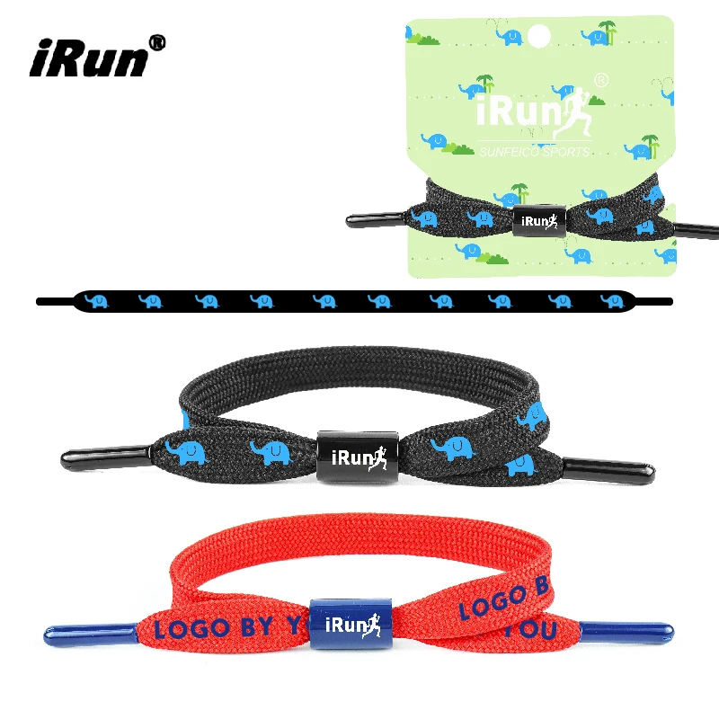 iRun Anime handmade Rope Shoelace Braided Bracelet Basketball rope bracelet Custom Metal Logo woven Polyester Shoelace Bracelet