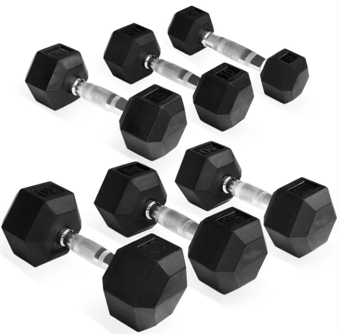 rubber hexagon dumbbell1-50 kg 5-100 lbs  bodybuilding weights gym equipiment fitness hex dumbbells set price