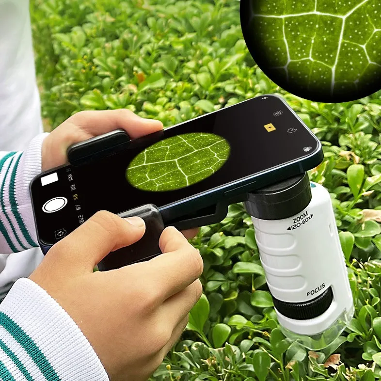 Microscope Science Kits Stem 3 in 1 Kids Early Education Toys Mini Pocket Handheld Microscope  60-12X Outdoor Discovery Learning