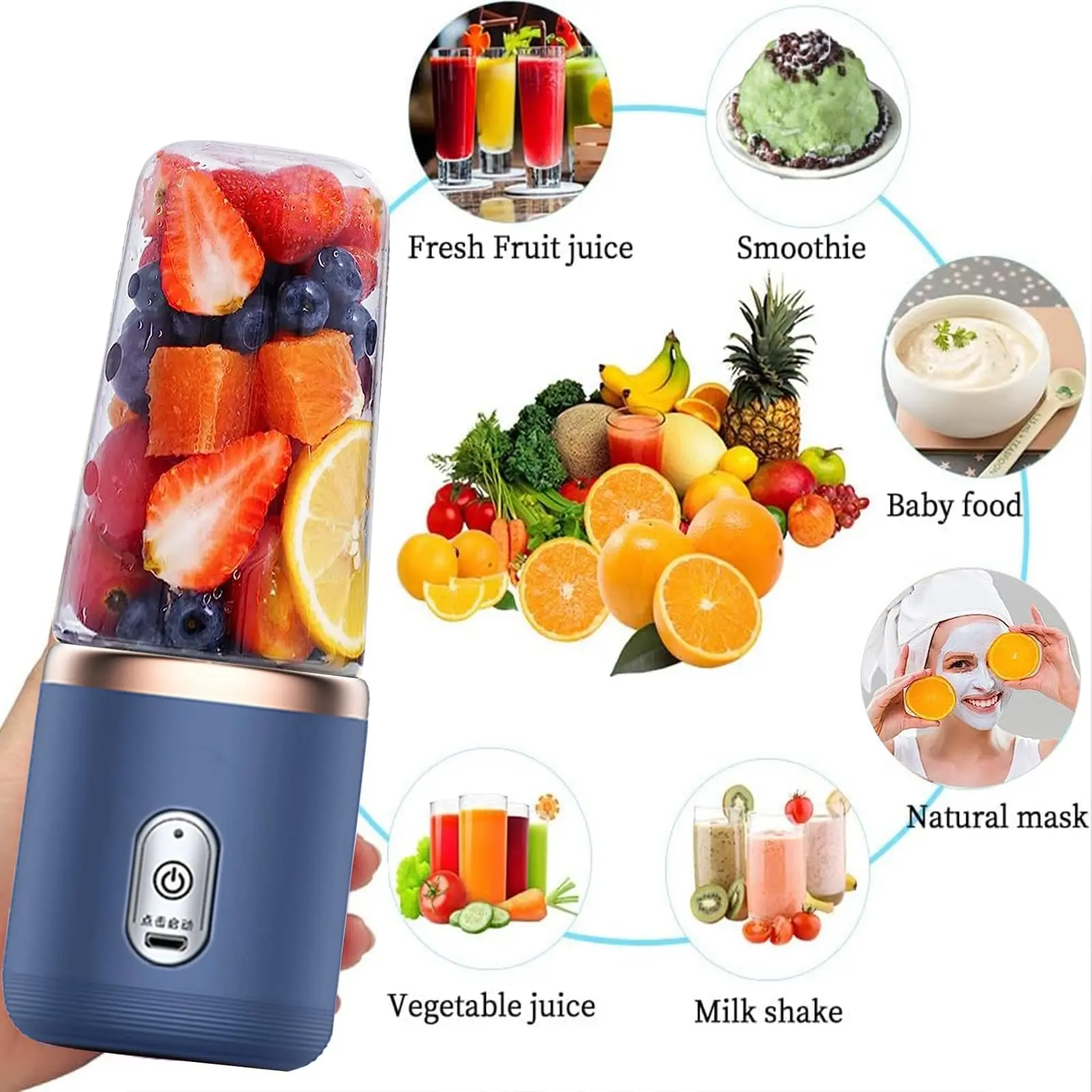 Mini Fruit Juicer Ice Smoothie 6 Blade Mini Home USB Rechargeable Portable Blender