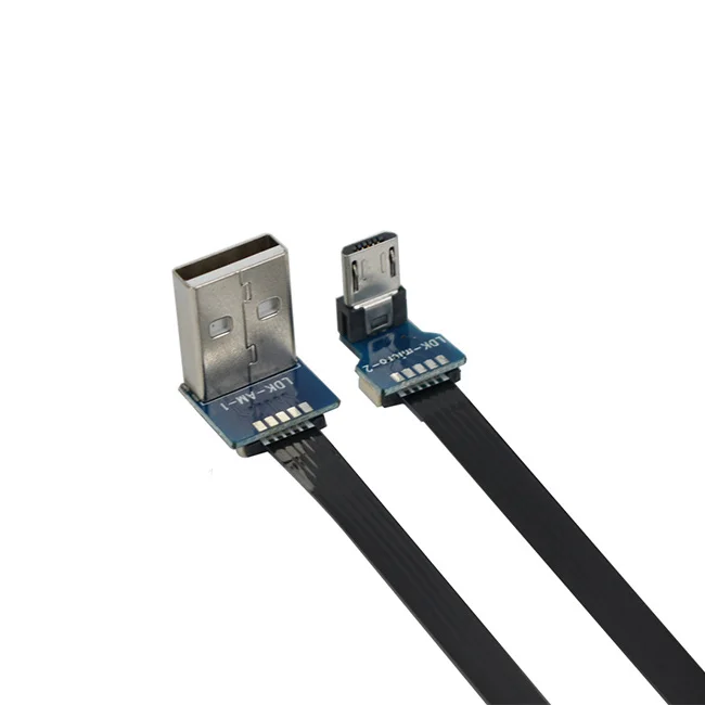 Ultra flat thin fpv Angle Micro USB flexible fpc ribbon Cable 5pin Ffc Usb 2.0 male to Micro Usb Male Cable For PCB