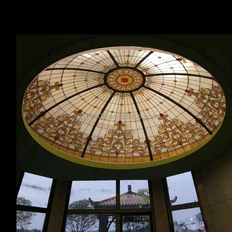 Customize European Style Sustained Tiffany Skyline  Lighting Dome Hall and Lobby Ceiling Glass Lighting