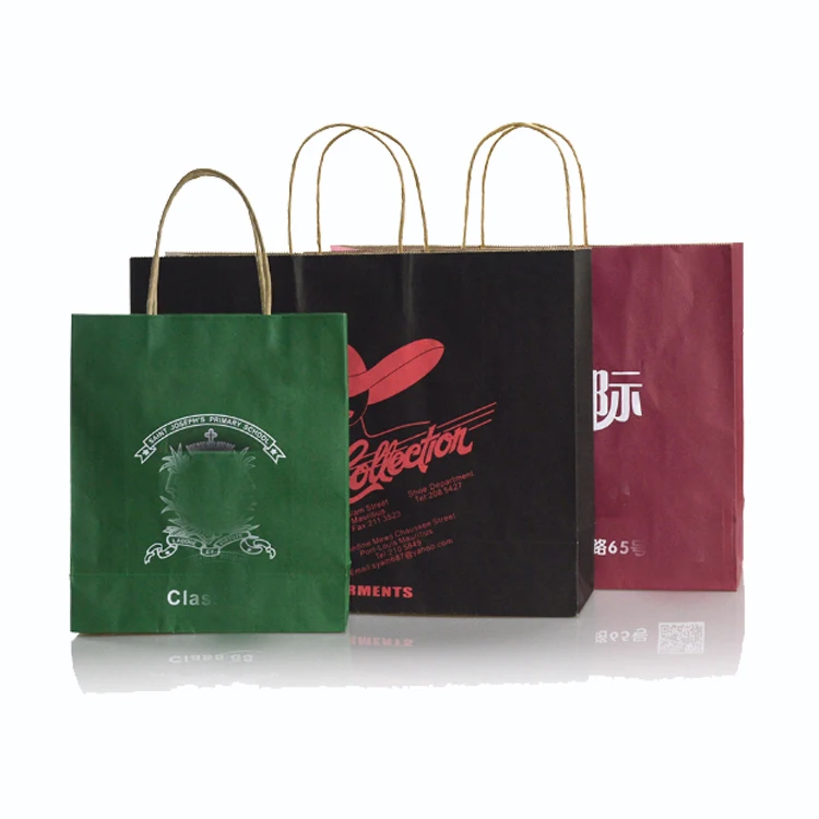 Wholesale Custom Kraft Paper Shopping Bag Recycled Craft Nylon Handle Black Brown White Colors for Gift & Packaging with Logo