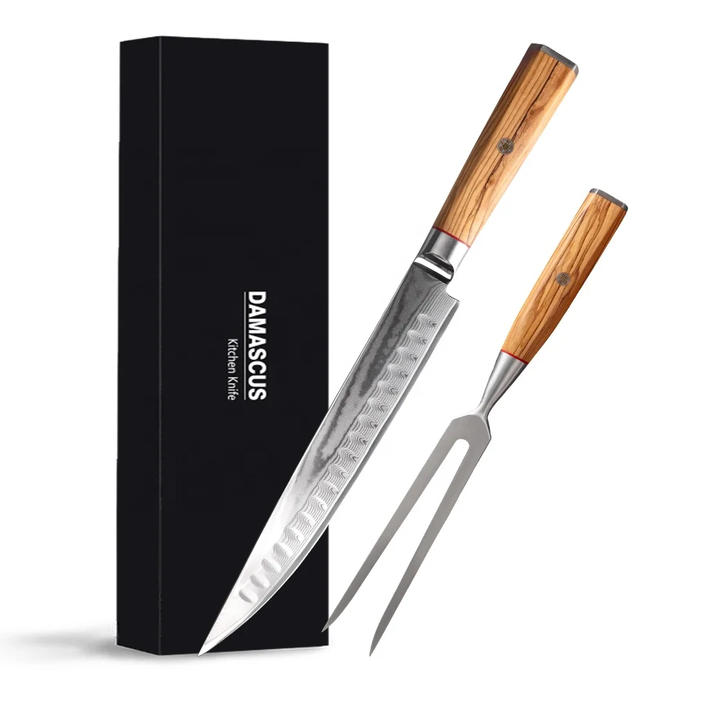 Great Gift for Thanksgiving&Christmas Carving Slicing Knife and Fork Set 2 PCS Full Tang Carving Set for Turkey Meat BBQ Brisket