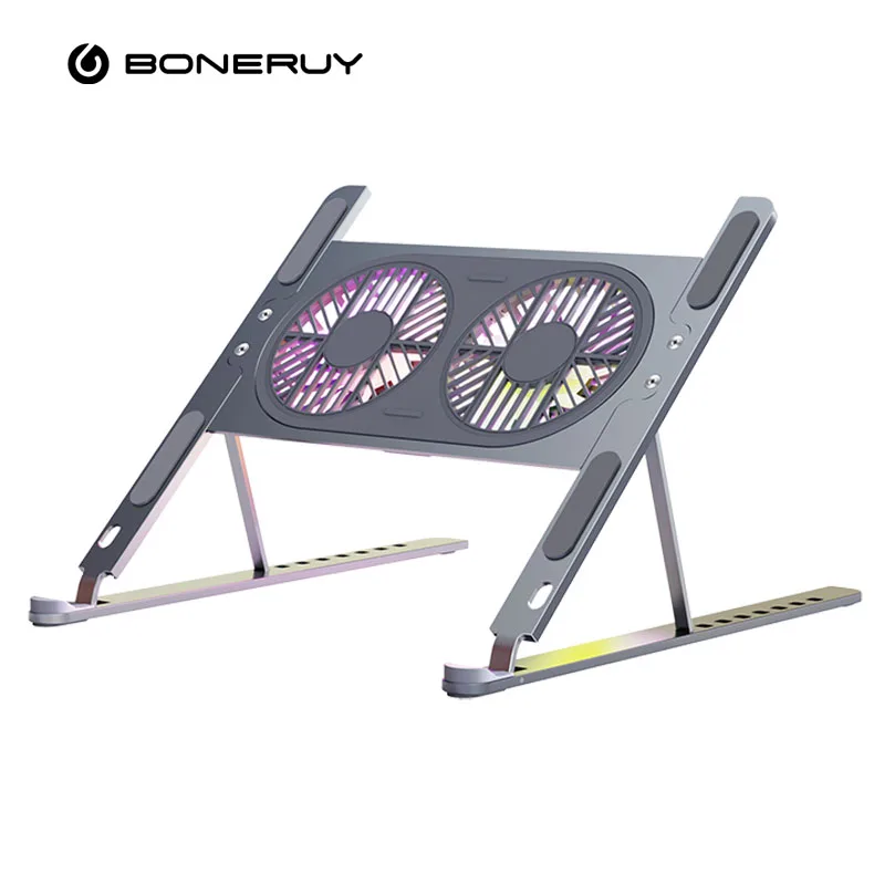 360 Охлаждающие вентиляторы с логотипом Boneruy Складная Алюминиевая Подставка для ноутбука охлаждающим вентилятором
