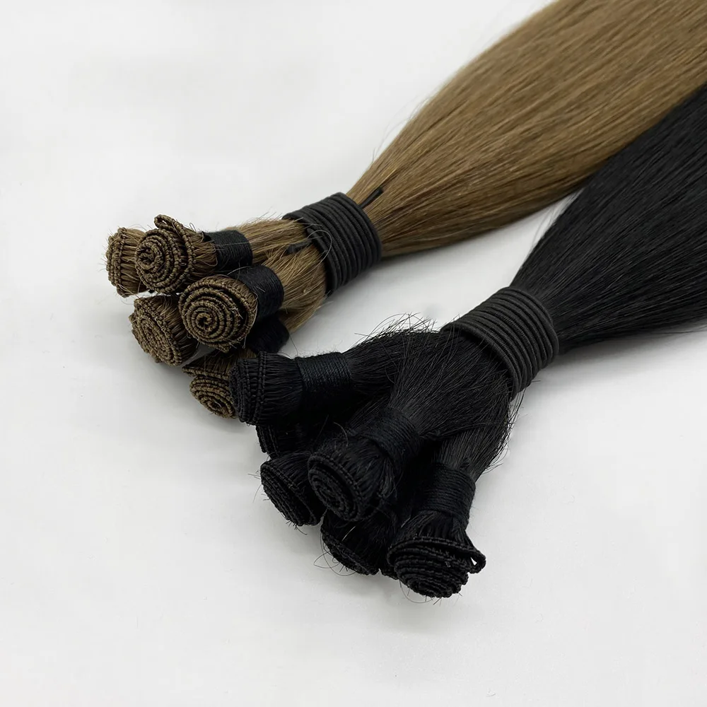 Double Drawn Russian Virgin Cuticle Hair Extensions Various Colors Hand Tied Hair Extensions