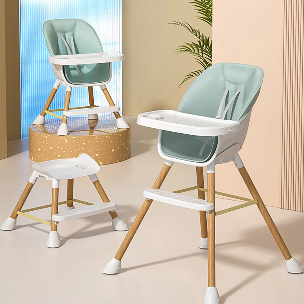 Convertible Multipurpose 4 in 1 Wooden And Plastic Baby Feeding High Chair For Kids