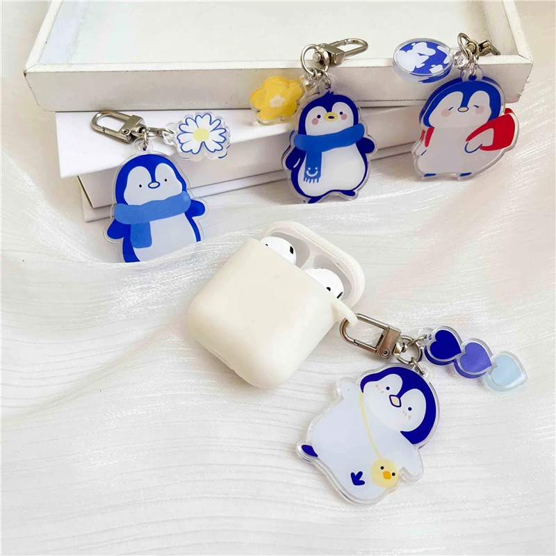 Wholesale Penguin Design Acrylic Keychain Epoxy Flash Cartoon Holographic Keychain Print Acrylic Keychain Custom LOGO