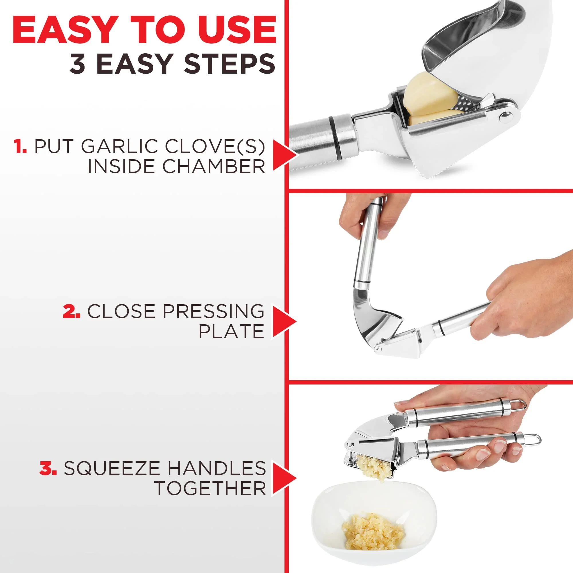 Keyo Squeeze Handle Multifunction Kitchen Premium Stainless Steel Garlic Press