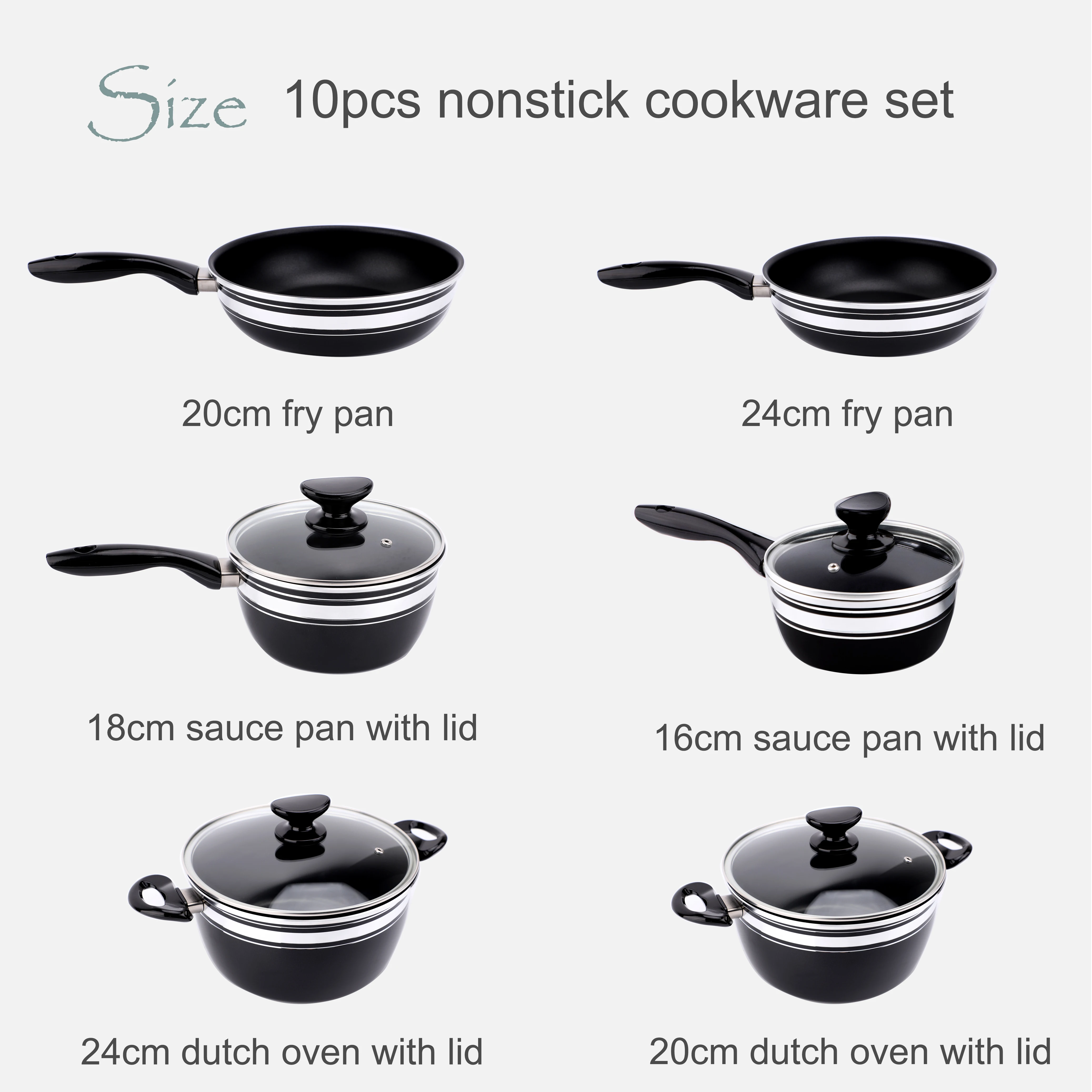 Home use 5pcs nonstick cookware set pressed aluminum pan and pot set with bakelite handle