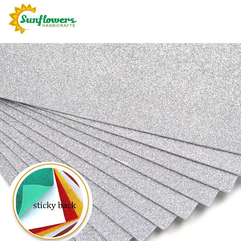 
2mm Self Adhesive Silver Color Glitter EVA Foam Paper Sheets Eva kids craft for craft Projects 