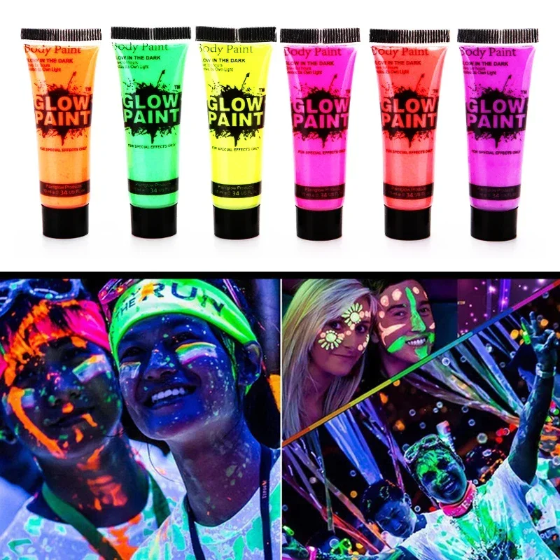 7 Colors Luminiscent Face Body Art Paint UV Glow In Dark  Halloween Party Fancy Dress Beauty Makeup Dark Paint