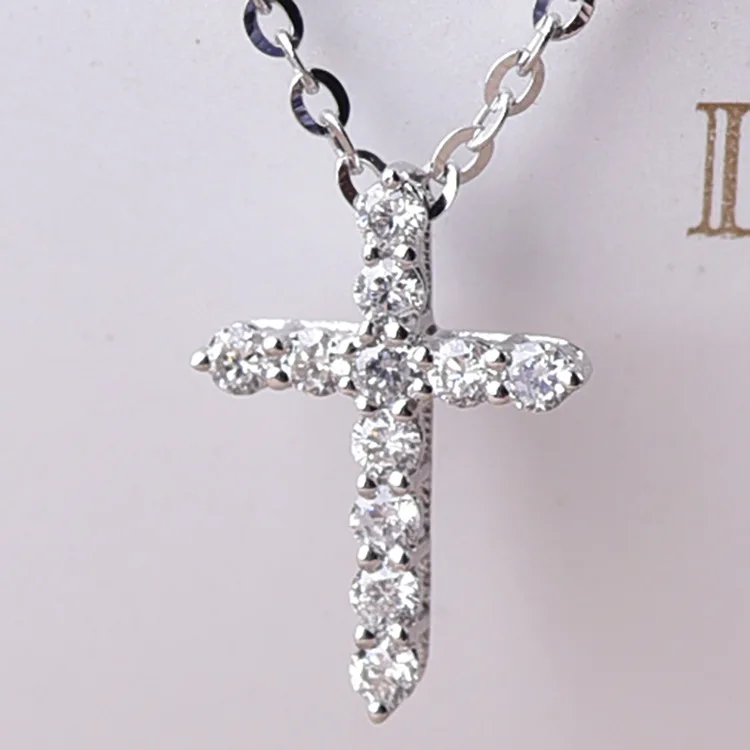 18K Solid Gold Real Diamond Cross Pendant Gold Necklace for Women