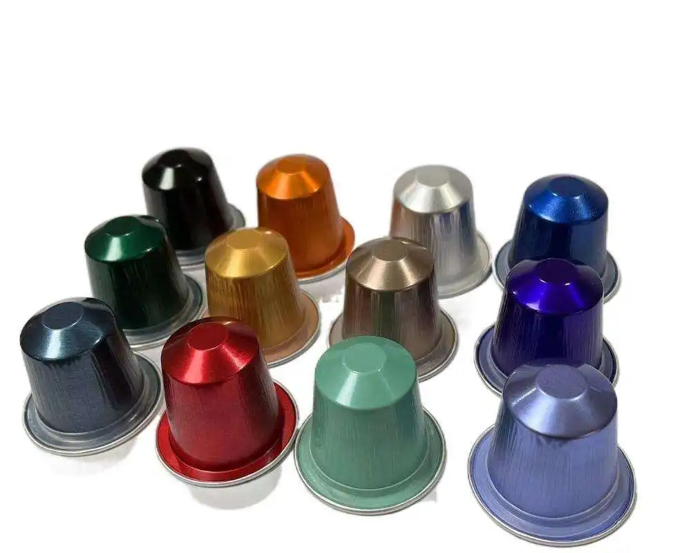 Custom Multi Color Options Aluminum Compatible Nespresso Empty Coffee Capsules With Silicon Ring and Foil Lids