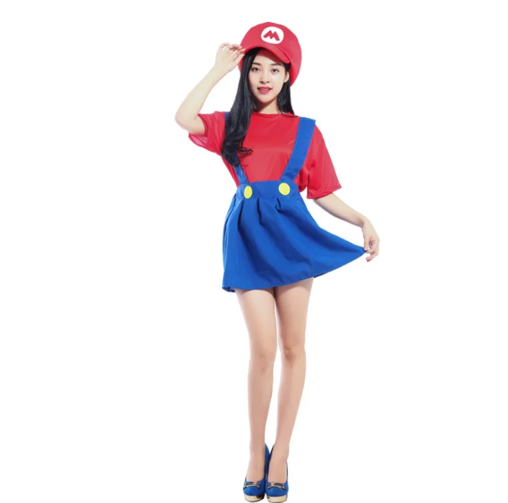 
HG Wholesale 2021 Halloween Cute Animation Cosplay Costume Mario suit theme Dance Costume Kids And Parents Clothes 